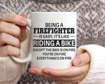 Grappige brandweerman mok, brandweerman zijn is gemakkelijk citaat koffiekopje, brandweerman fietser humor mok, brandweerman cadeau, brandweerman koffiemok