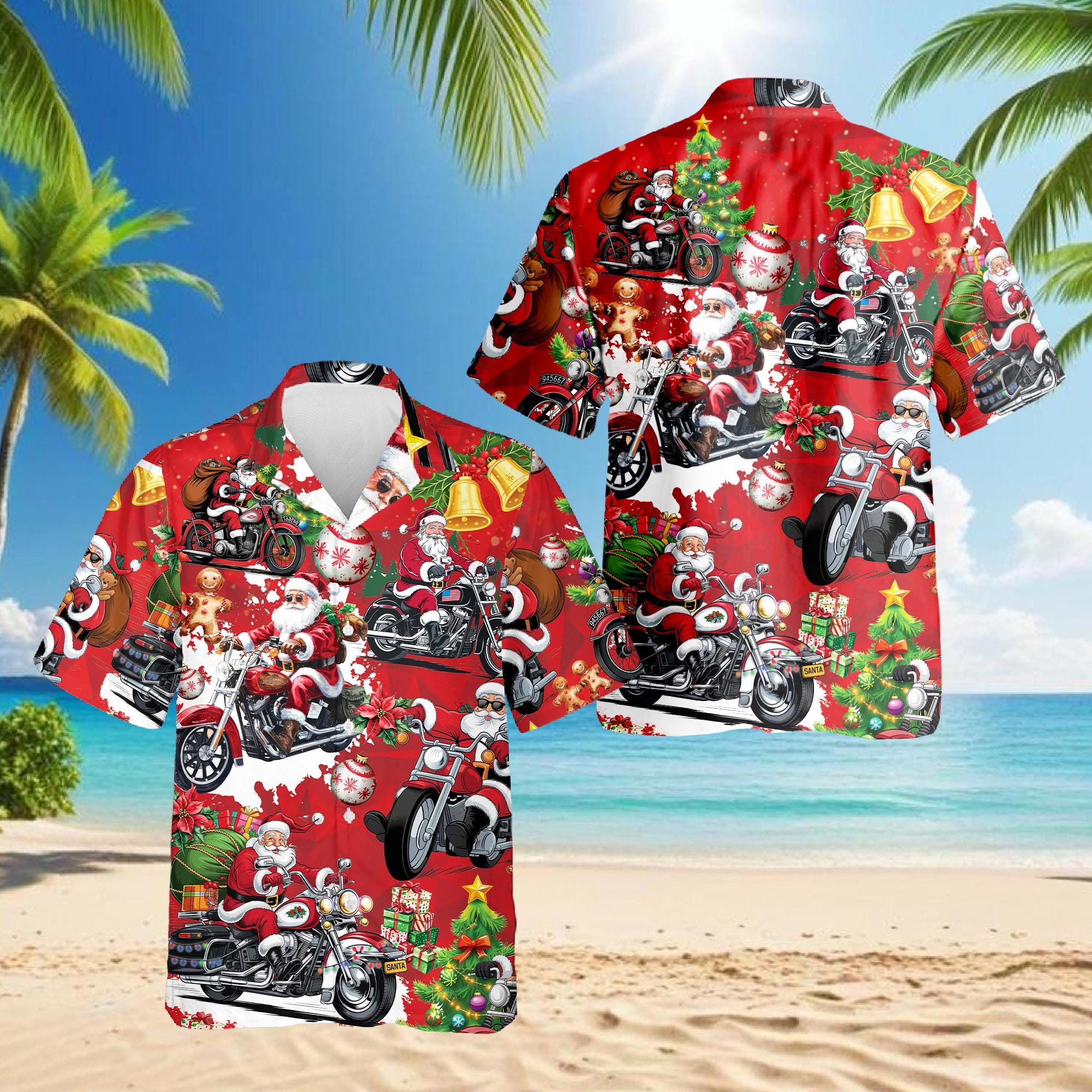 Discover Santa Motorcycle Christmas Hawaiian Shirt for Men and Women