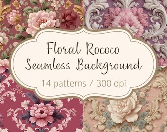 Paquete de papeles digitales florales rococó, fondos barrocos vintage (PNG y JPG)