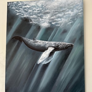 Whale Ocean Painting – Mystical Marine Life Art – Nautical Wall Decor – Original Oil on Canvas