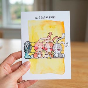 Cute Bunny Rabbit Card - Hot Cross Buns Holiday Weather Silly Grumpy Greeting Card Birthday Gift for Mom Dad Friends Valentine Husband Wife