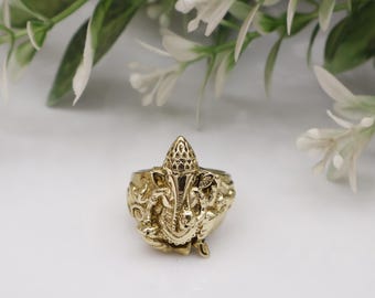 Anillo de latón de Ganesha para hombres y mujeres, joyería espiritual hindú hecha a mano, anillo vintage bohemio del dios Ganesh, regalo religioso unisex con mensaje.