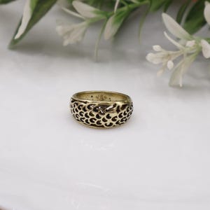 Pattern Brass Band Ring for Men Women, Handmade Vintage Boho Jewelry, Unique Cutout Design Statement Ring, Unisex Gift
