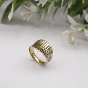 Textured Brass Ring for Men Women, Handmade Boho Vintage Jewelry, Woodgrain Inspired Statement Band, Unique Unisex Gift
