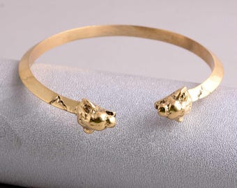 Dog Head Brass & Silver Bracelet | Handmade Animal Bangle Jewelry | Adjustable Boho Pet Lover Cuff | Unique Gift for Her or Him