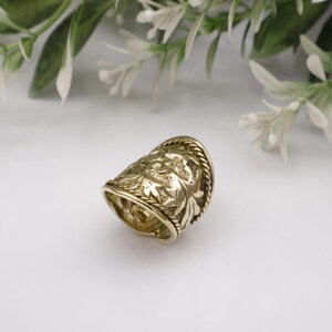 Wide Floral Brass Ring for Women Men, Handmade Vintage Boho Jewelry, Bold Engraved Statement Ring, Unique Adjustable Unisex Gift
