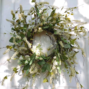 White Twig Wreath For Spring Front Door, Everyday Year Round Wreath, Country Farmhouse Style Décor