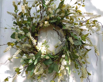 White Twig Wreath For Spring Front Door, Everyday Year Round Wreath, Country Farmhouse Style Décor