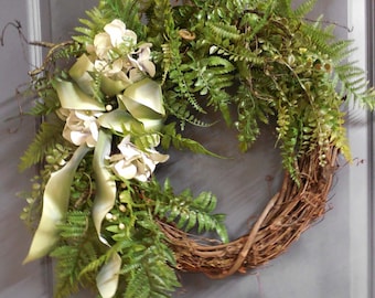 Year Round Fern Door Wreath, Fall Wreath, Front Door Wreath