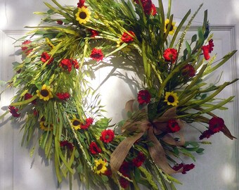 Summer/Fall Wreath , Wreath , Door Wreath Wreath , Summer Door Wreath , Fall Wreath , Sunflower Wreath , Fall Door Wreath , Front Door Decor