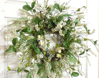 White Twig Wreath For Spring Door, Everyday Year Round Wreath, Country Farmhouse Style Décor