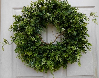 Spring/Summer Boxwood Wreath, Year Round Everyday Wreath For The Door, Wreath For Summer, Spring Door Wreath