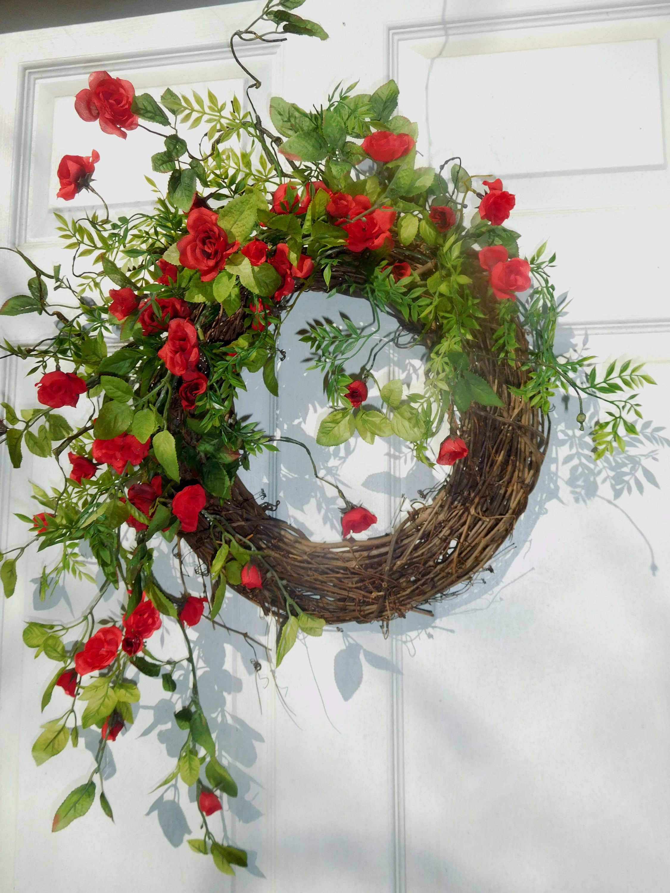 Wreath For Summer Summer Door Wreath Red Roses Wreath Etsy