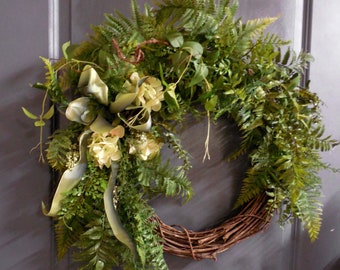 Summer Door Wreath, Fern Wreath For All Seasons, Year Round Door Wreath