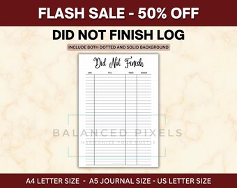 Tagebuch für nicht fertig gestellte Bücher - DNF List Tracker PDF - Notizen über abgebrochene Bücher - Lesegewohnheits-Journal - Buch-Abwurfliste - Bujo-Beilagendruck