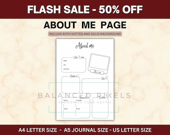 About Me Worksheet Printable - All About Me Poster PDF - School Activity Sheet - Biography Interview - Scrapbook Page Insert DIY