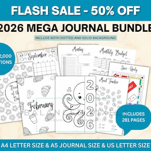 2026 Mega Printable Planner Bundle - ADHD Organizer -  A5, A4,& US Letter Size - 2026 Journal Bundle - Digital Download Journals - 281 Pages