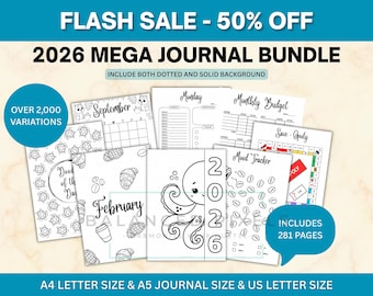 2026 Mega Printable Planner Bundle - ADHD Organizer -  A5, A4,& US Letter Size - 2026 Journal Bundle - Digital Download Journals - 281 Pages