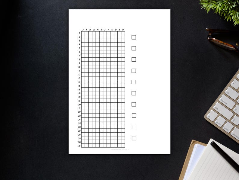 Tracker Grid Layout Custom Yearly Tracker - Printable Pixels Grid PDF - Blank Habit Mood ...