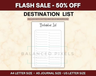 Travel Bucket List Printable - Vacation Destination Log PDF - Wanderlust Journal Insert - World Travel Checklist - Places to Visit Chart