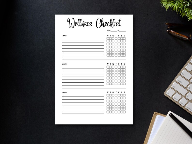 Mind Checklist Weekly Wellness Checklist Printable | Mind Body Spirit Journal | Self ...