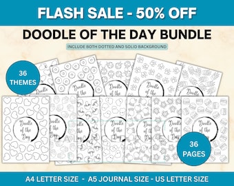 Druckbares Doodle of the Day Bundle - 36 Monatliche Zeichen-Challenges - Tägliches Sketch Journal - Bullet Journal Insert - Kunst Praxis-Tagebuch