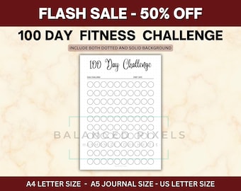 Défi 100 jours - insert de suivi d'objectifs - habitude de remise en forme personnalisée - page Bujo minimaliste - journal de 100 jours