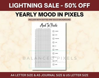 Mood in Pixels Printable | Year in Pixels Journal | Yearly Mood Tracker Chart | Wellness Log | Bullet Journal Insert | Digital Download
