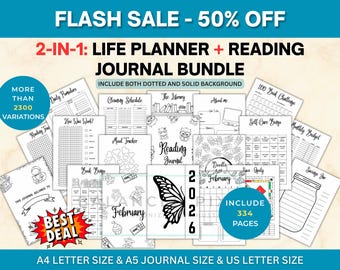 Ultimate Life Planner & Reading Journal Bundle - ADHD Organizer - Daily Productivity - Finance and Wellness - 334 Pages - A4, A5, US Letter
