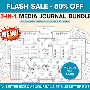 Media Journal Bundle - Movie Tracker Insert - TV Series Log - Music Review Planner - Digital Planner Pages - Entertainment Bujo - Value Pack