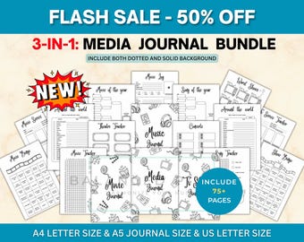 Media Journal Bundle - Movie Tracker Insert - TV Series Log - Music Review Planner - Digital Planner Pages - Entertainment Bujo - Value Pack