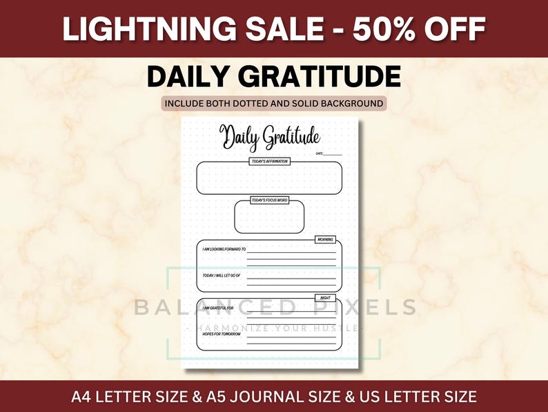Daily Gratitude Journal Printable: Self Care Planner (digital Download ...