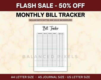 Monthly Bill Payment Tracker - Printable Finance PDF - Due Date Checklist Log - Minimalist Budget Planner Insert Auto Pay