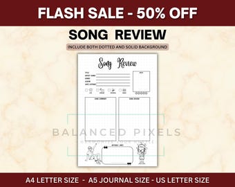 Song Review Insert - Deep Audio Critique - Detailed Music Journal - Single Track Log - Minimalist Bujo Page