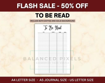 To Be Print Liste - Einfacher TBR Tracker PDF - Buch Wunschliste Log - Lesewarteschlange-Blatt - Buchinventarseite - Minimalistische Bujo-Einlage