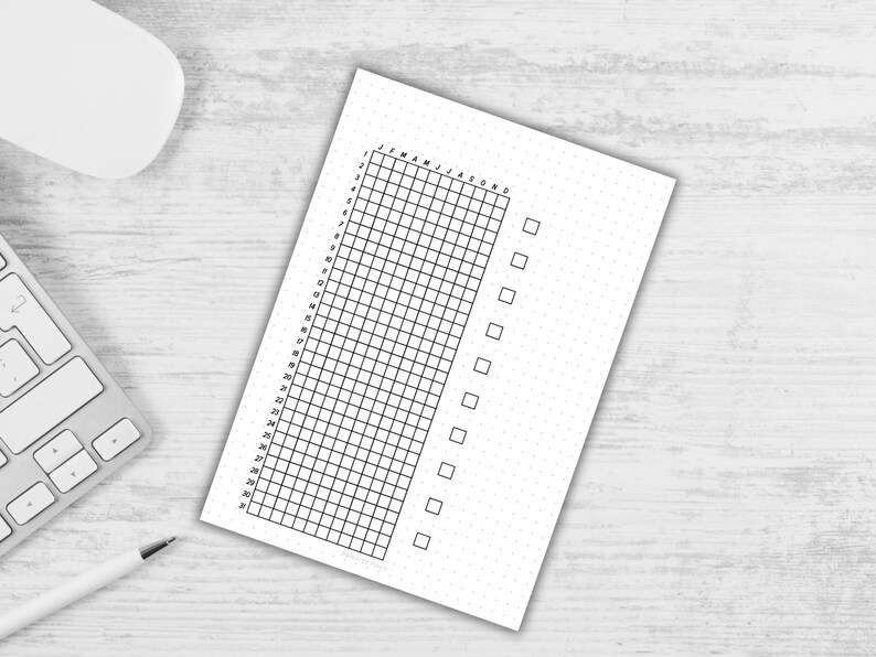 Tracker Grid Layout Custom Yearly Tracker - Printable Pixels Grid PDF - Blank Habit Mood ...