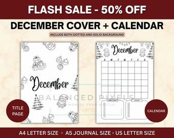 Page de titre de décembre - Noël sur le thème - calendrier de décembre - agenda imprimable - téléchargement numérique - encart de journal
