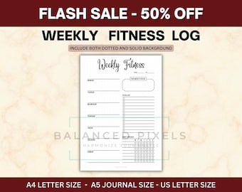 Journal hebdomadaire de remise en forme - encart du planificateur d'entraînement - programme d'exercices - bujo de suivi des habitudes - page de salle de sport minimaliste