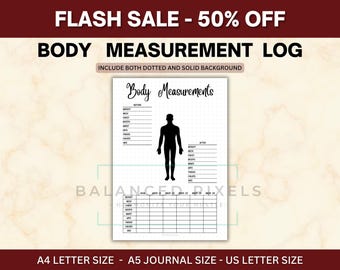 Journal des mensurations - Suivi avant et après - Perte de poids - Encart minimaliste de remise en forme - Page de progression