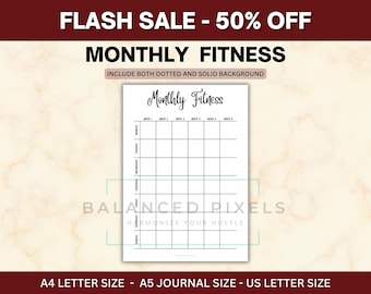 Agenda mensuel de remise en forme - Calendrier d'entraînement - Calendrier d'entraînement de la salle de sport - Bujo d'exercices minimaliste - Carnet de santé