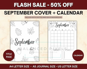 Page de titre de septembre - thème de l'automne - calendrier de septembre - agenda imprimable - téléchargement numérique - encart de journal