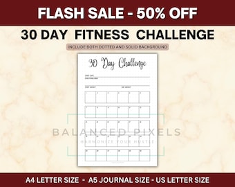 Suivi des défis 30 jours - journal des habitudes mensuel - objectif de remise en forme personnalisé - insert bujo minimaliste - agenda de routine