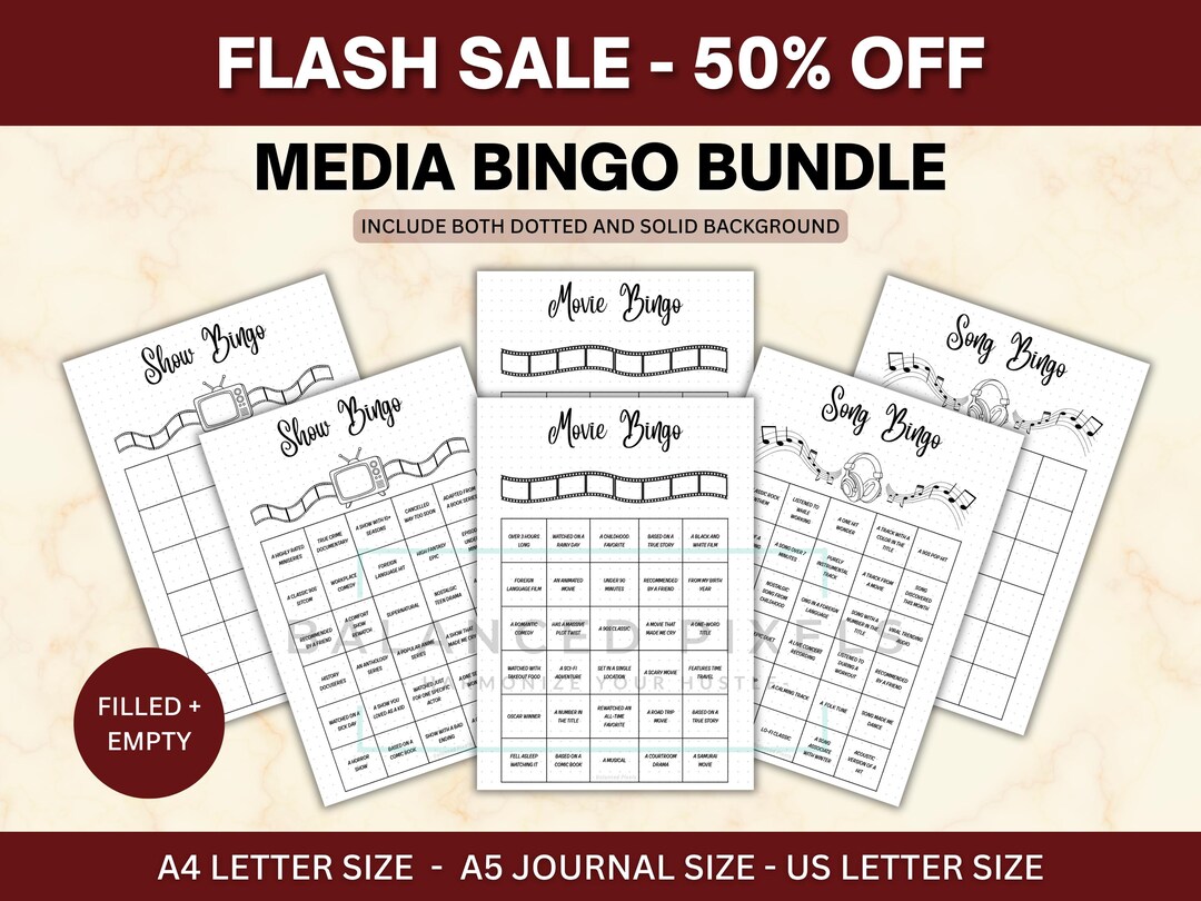 Media Bingo Bundle - Movie Challenge Tracker - TV Show Game - Music ...