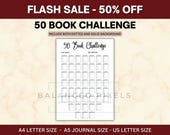 50 Book Challenge Tracker - Printable Reading Log - Yearly Book Goal Chart - Weekly Reading Challenge - Bullet Journal PDF