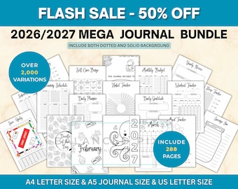 2026/2027 Mega Printable Planner Bundle - ADHD Organizer -  A5, A4,& US Letter Size - 2027 Journal Bundle - Digital Download - 288 Pages