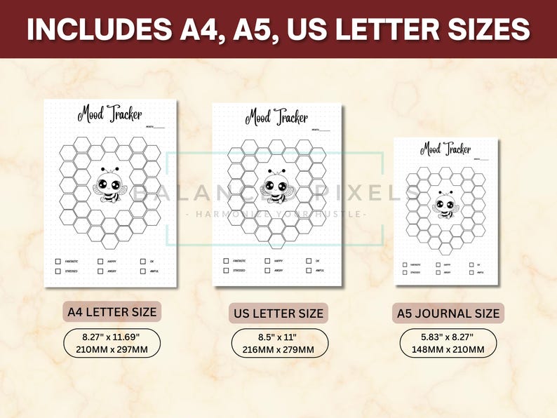 Bee Mood Tracker | Honeycomb Printable | Monthly Wellness Chart | Cute ...