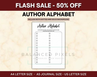 A-Z Autor Alphabet Challenge Tracker - A-Z Autor Leselog - Druckbares Leseziel PDF - Diverse Reading Challenge - Book Club Game Insert