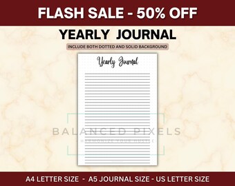Yearly Journal Printable - Lined Notebook Page PDF - Brain Dump Writing Sheet - Daily Diary Insert - Meeting Notes Log - A5 Bujo Filler