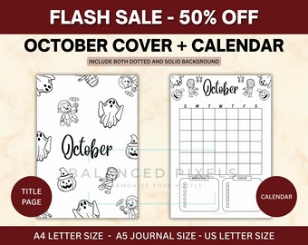 Page de titre d'octobre - Halloween sur le thème - calendrier octobre - agenda imprimable - téléchargement numérique - encart de journal