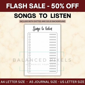 Songs to Listen Log - Music Playlist Tracker - Future Audio Queue - Minimalist Bujo Page - Music Planner